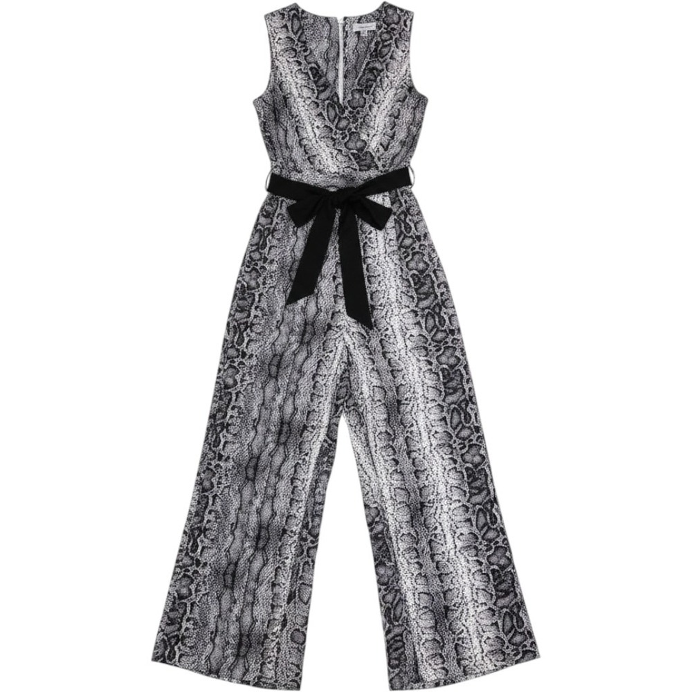 Emma & Michele Snakeskin Print Wide Leg Jumpsuit Grey White Size 12